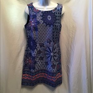 NWT sheath dress, blue, white & coral, size 10
